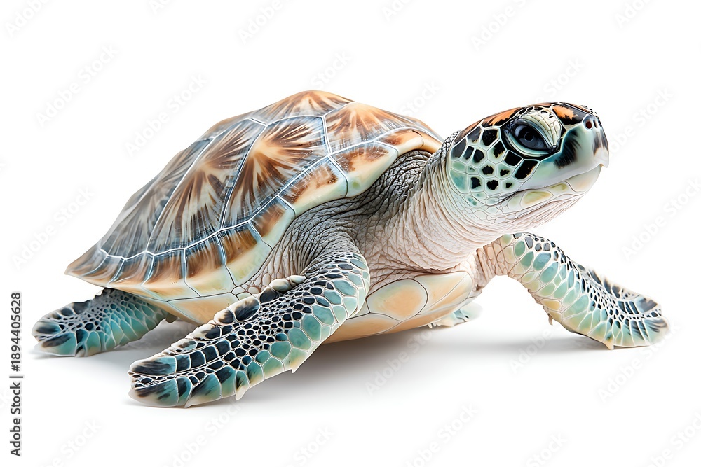 Obraz premium Realistic Sea Turtle Model with Detailed Texture and Colors on White Background