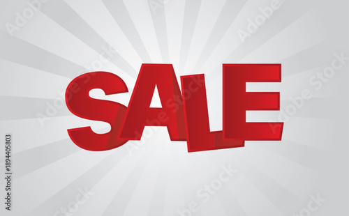 red 3d folded paper sale text design on grey sunburst background for retail promotion events