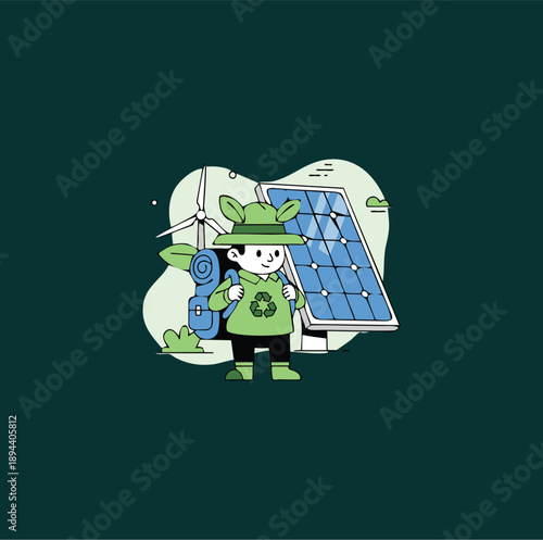 Sustainable Energy and Recycling Characters Flat Vector Illustration