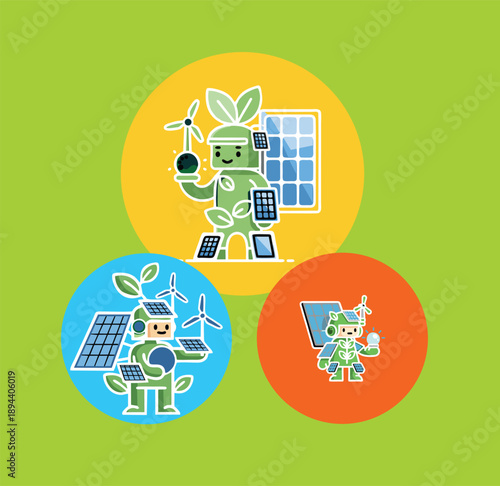 Sustainable Energy and Recycling Characters Flat Vector Illustration