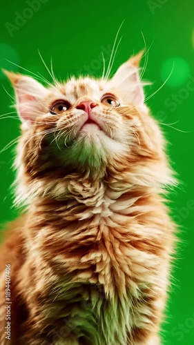 Wallpaper Mural Green Screen orange kitten looks in different directions on a scene 4 with distortion, overlay, glitch, static noise, scan lines black background, 4k animated video loop Torontodigital.ca