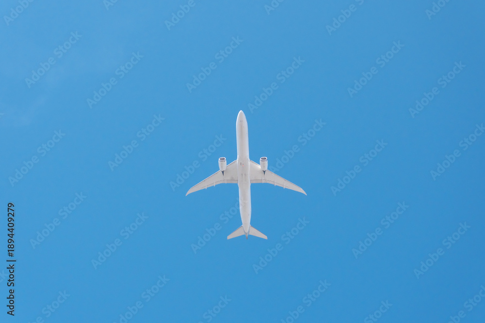 Fototapeta premium 真下から見上げる飛行機と青空