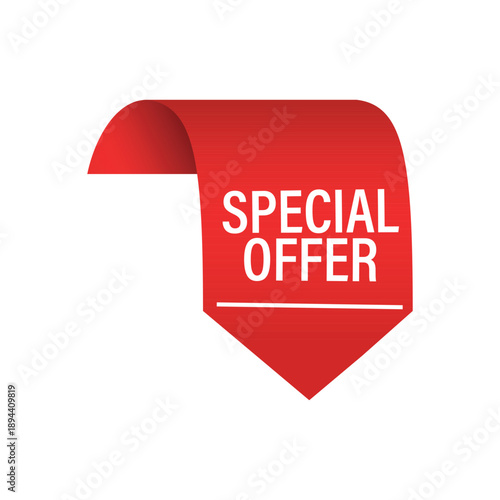 individual red ribbon tag with special offer text for exclusive retail deals and marketing campaigns
