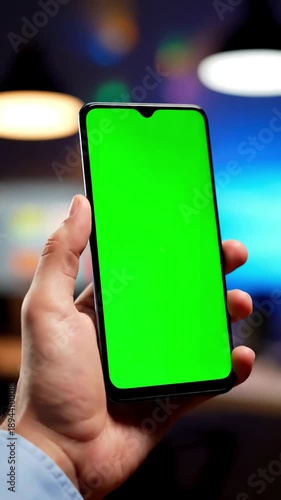 Wallpaper Mural Green Screen close up shot of a smartphone with on in man s hand fuzzy background office style concept scene 4 distortion, overlay, glitch, static noise, scan lines black background, 4k animated video Torontodigital.ca