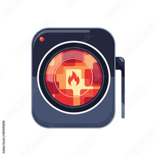 Illustration of a fire alarm with a flame symbol on the sensor.