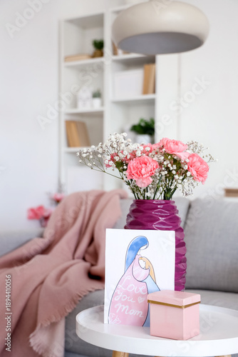 Vase with flowers, card for...