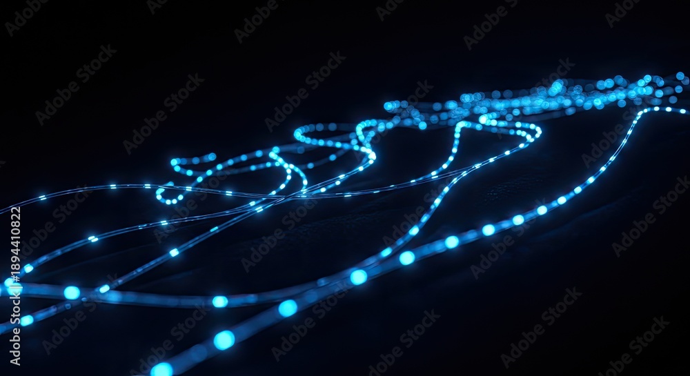 Fototapeta premium Abstract glowing blue lines on black background representing connectivity