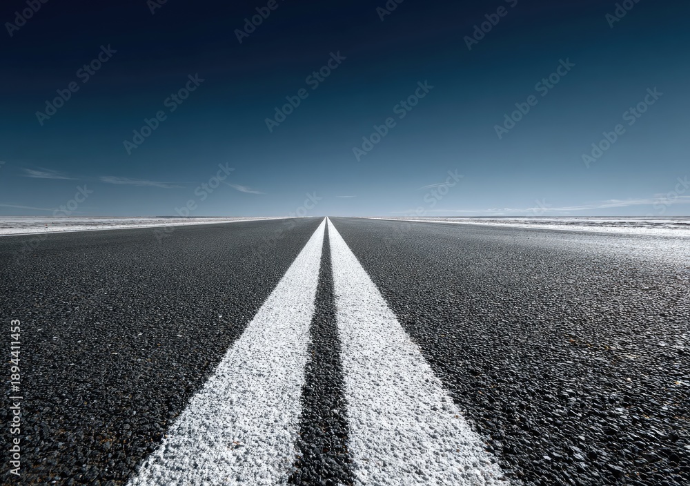 Fototapeta premium Asphalt road stretching into the horizon beneath a clear blue sky