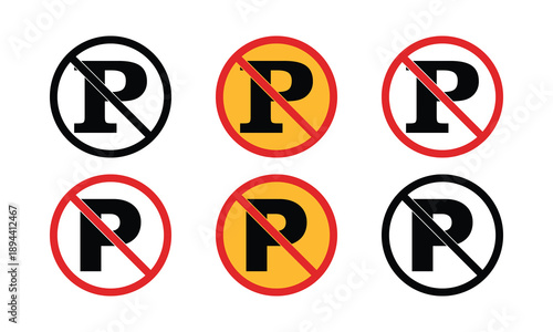 No Parking Prohibition Signs Colored Vector Variants