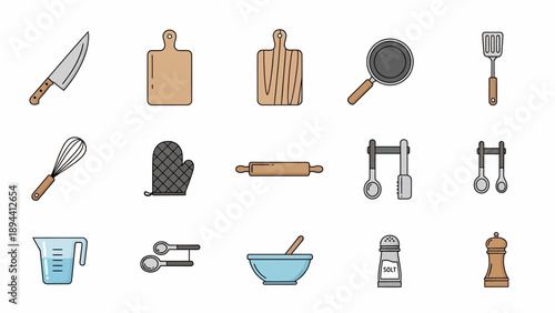 Collection of Various Kitchen Utensils and Tools.