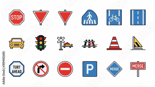 Collection of Various Traffic Signs and Symbols.