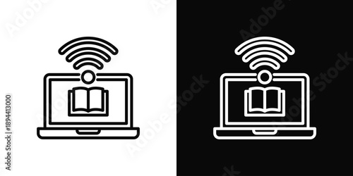 Digital Training Icon White And Black Background Style