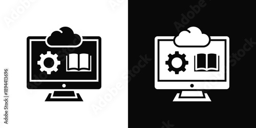 Learning Management Icon White And Black Background Style