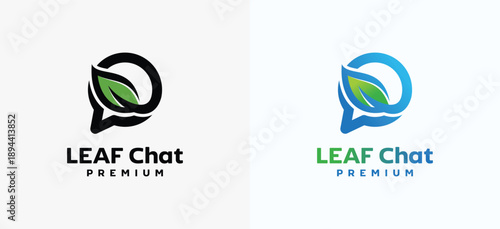 Fresh leaf chat logo representing eco friendly and natural communication concepts. Suitable for green technology platforms, sustainable brands, organic businesses, and environmental messaging apps.