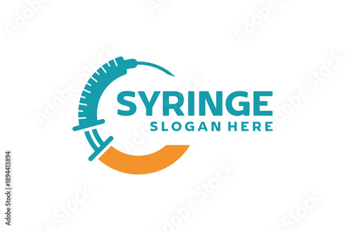 Clean syringe logo enclosed in a circular shape symbolizing medical injection and healthcare treatment. Ideal for clinics, vaccination services, hospitals, pharmaceutical brands