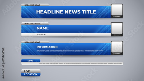 blue lower third set banner with access ability space for news channel and broadcast media