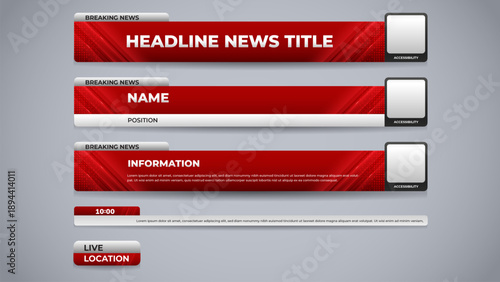 red lower third set banner with access ability space for news channel and broadcast media