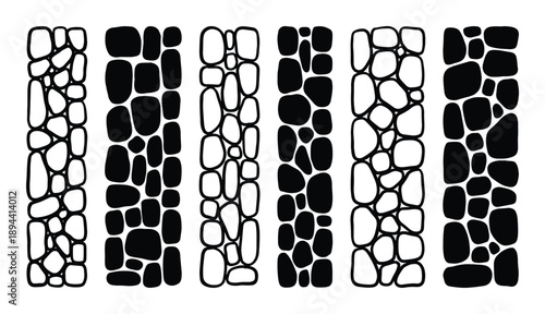 Cobblestone pattern set. Hand-drawn texture. Stone wall backgrounds for website or design elements.