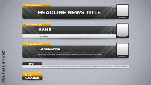 dark gray lower third set banner with access ability space for news channel and broadcast media