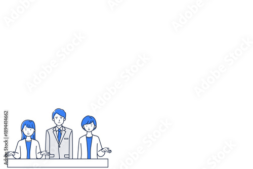 Business meeting discussion illustration, adjusting opinions with copy space