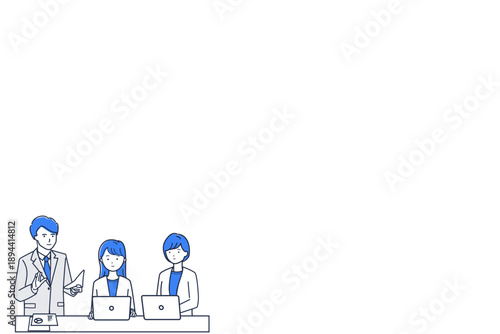 Business meeting discussion illustration, reviewing documents wirh copy space