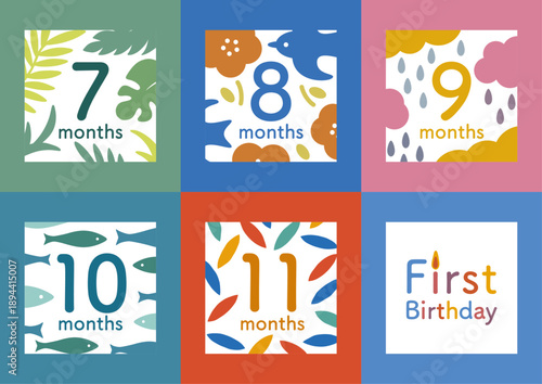 カラフルでポップなマンスリーカード2（7ヶ月〜12ヶ月）