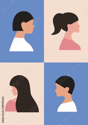 女性の横顔のイラストセット