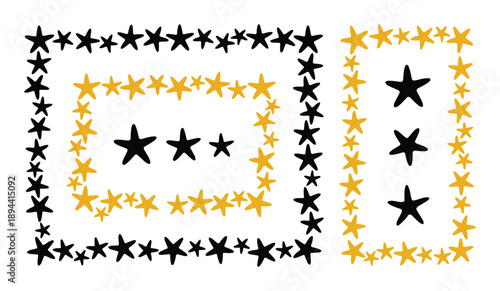 Collection of star frame illustration with black and gold colors for design projects. border and card.