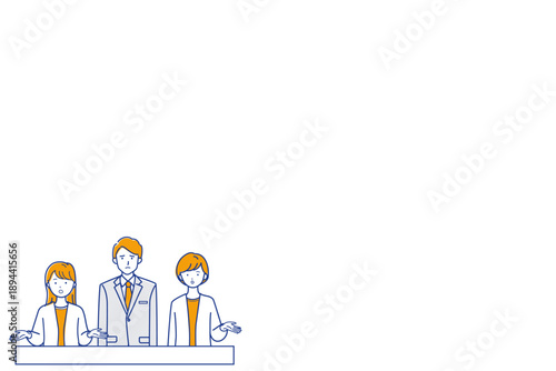 Business meeting discussion illustration, adjusting opinions with copy space (color variation)