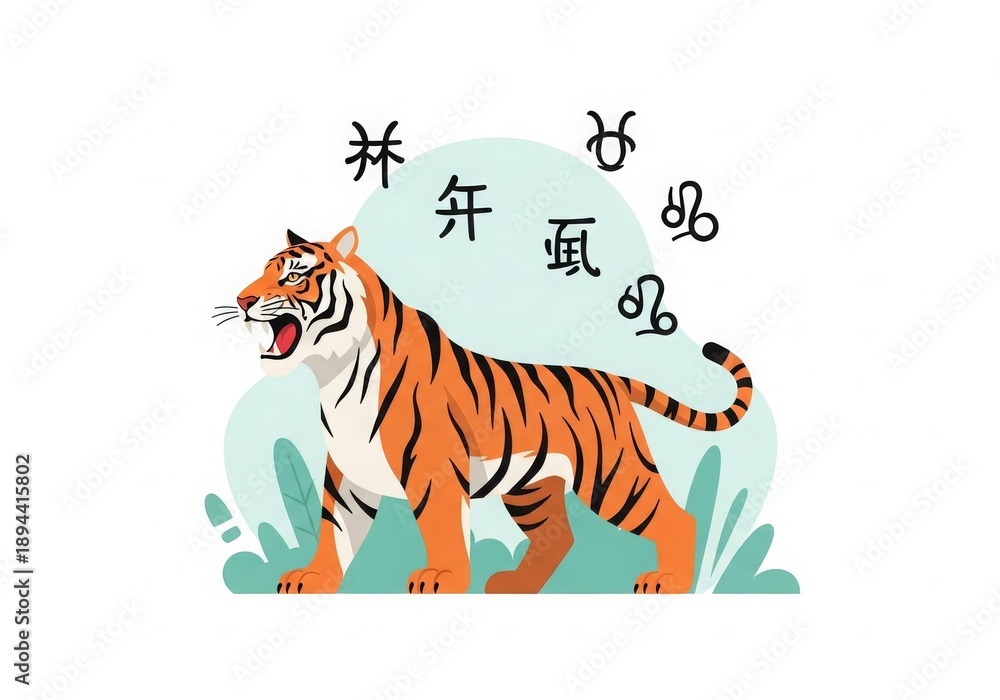 Fototapeta premium Flat illustration of tiger, a zodiac animal symbolizing courage and power