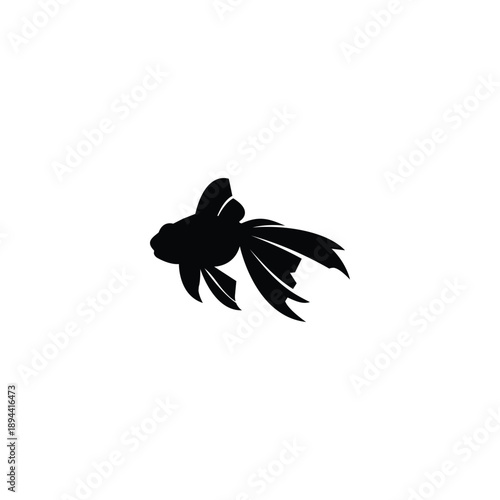 Black Goldenfish silhouette rendered in a clean minimalist vector style, isolated on a white background. Simple graphic shape suitable for logos, icons, branding, prints, and design templates. 01.