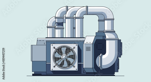 Efficient industrial HVAC system illustration with ventilation ducts and cooling fan, symbolizing modern climate control and air management technology solutions