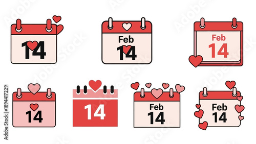 Valentines Day Calendar Icons Set.