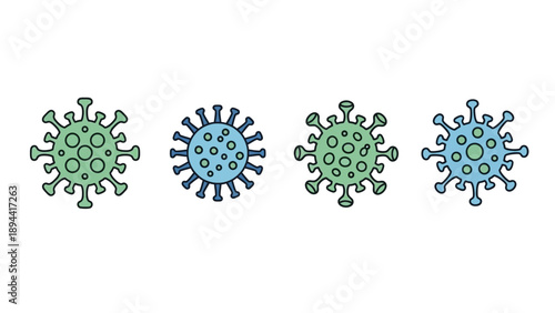 Virus Cells Illustration Green Blue Shapes.