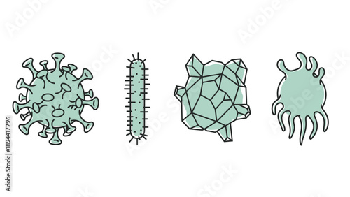Virus Cells with Different Shapes and Structures.