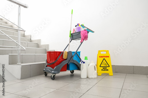 Trolley with cleaning suppl...
