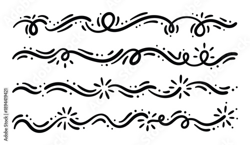 Hand-drawn dividers with swirls, dots and stars for decoration or scrapbooking design elements.