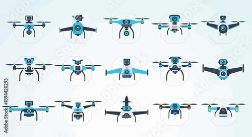 Collection of robot vacuum cleaner sensors and accessories icons