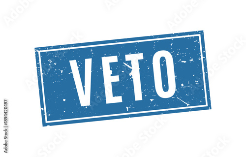 solid blue rectangular veto rubber stamp with heavy grunge texture for professional document marking and rejection