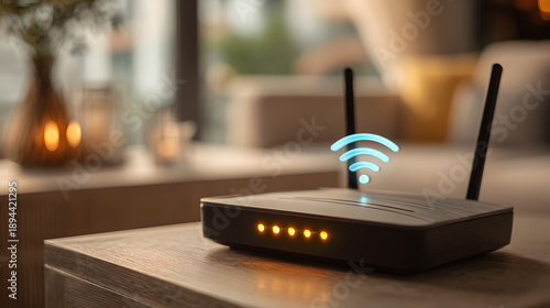 Modern Wi-Fi Router Providing Wireless Internet Connection at Home