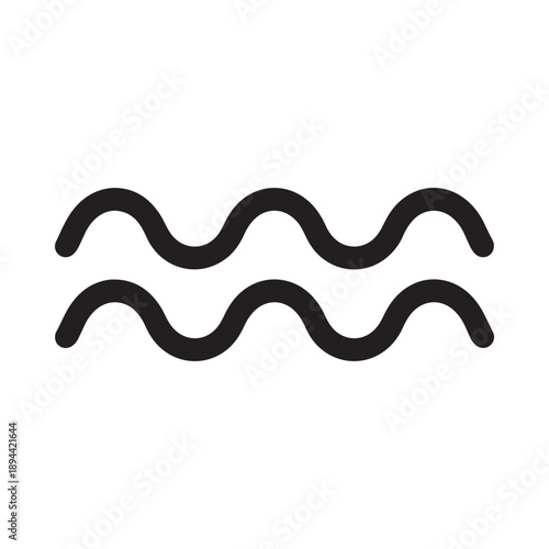 Simple black and white illustration depicting wavy lines resembling water