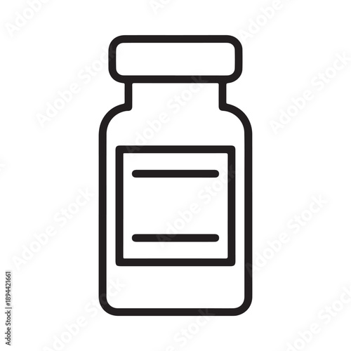 Simple line drawing of a pill bottle with a blank label area