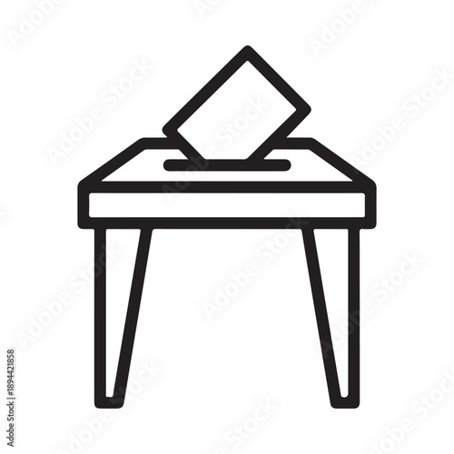 Simple black and white line drawing of a ballot box with papers