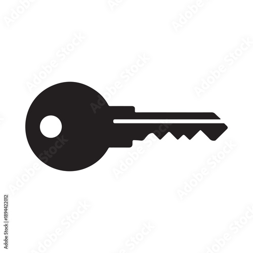 Simple black silhouette of a classic key on a white background