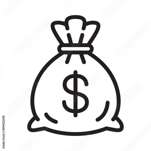 Simple black outline of a money bag with a dollar sign displayed