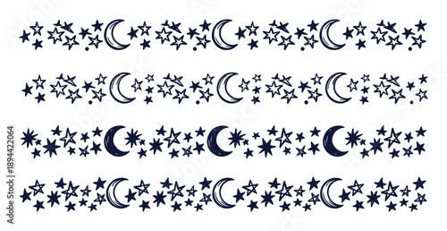 Navy pattern with stars and crescent moon borders for scrapbook design.