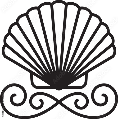 Decorative seashell with swirls, marine ornate graphic element on transparency background