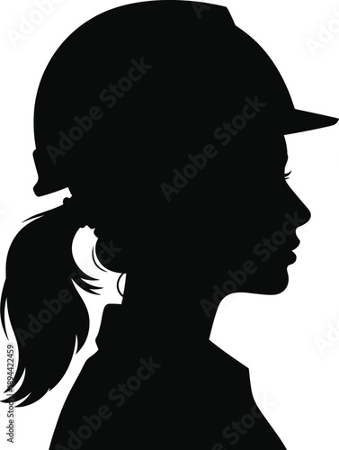 Female, construction, worker, silhouette, profile, helmet, safety, engineer, industry, labor, workforce, professional, architecture, engineering, protection, woman, vector, background