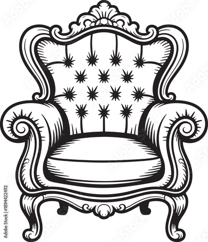 Elegant antique royal armchair silhouette vector illustration luxury furniture classic design element