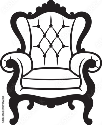 Luxury antique armchair silhouette with tufted upholstery and ornate curved wooden legs furniture vector